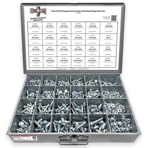 Boltsandnuts.Com Metric Class 10.9 JIS Hex Flange Frame Bolts & Serrated Nuts Assortment M6-M10 763 PCS Assortment Kit #199 - main